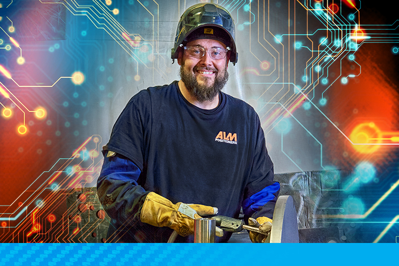 welder with circuitry-themed background